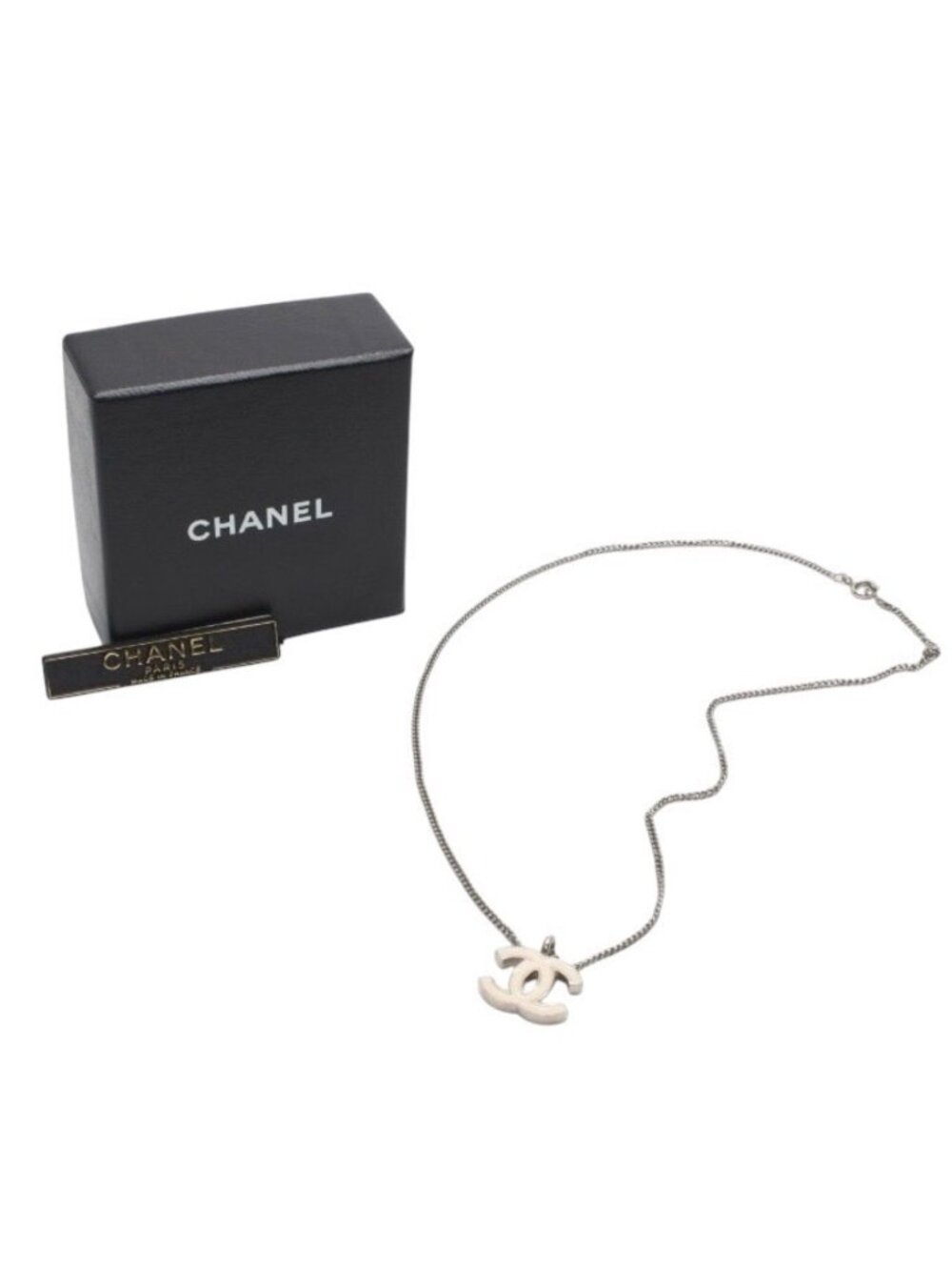 Chanel Necklace CC Logo Ivory 02c Silver
